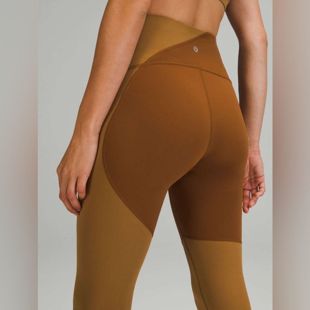Lululemon Copper Brown & Bold Beige Nulu Color Block High Rise Leggings (Size 4) - Picture 4 of 6